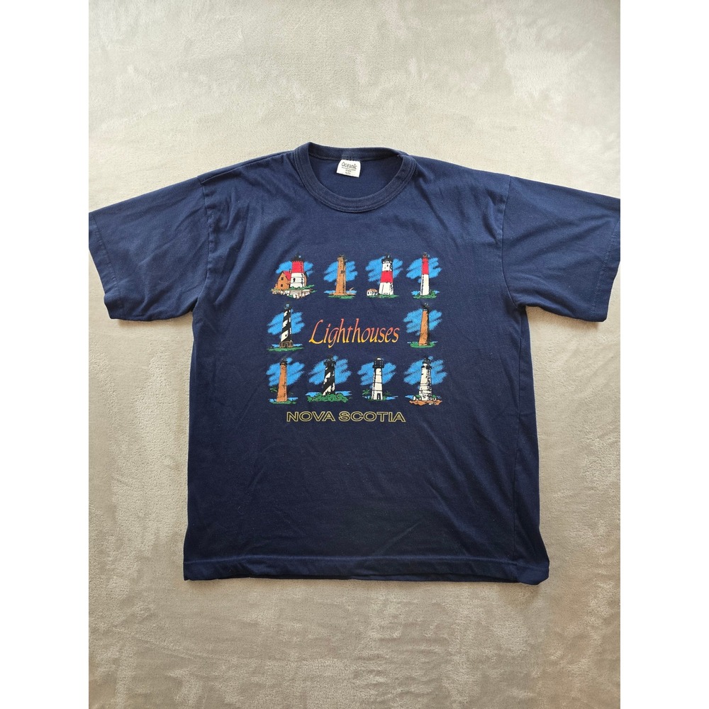 Vintage T Shirt Mens XL Fit L Nova Scotia Lighthouses Graphic Oceanic *Read
